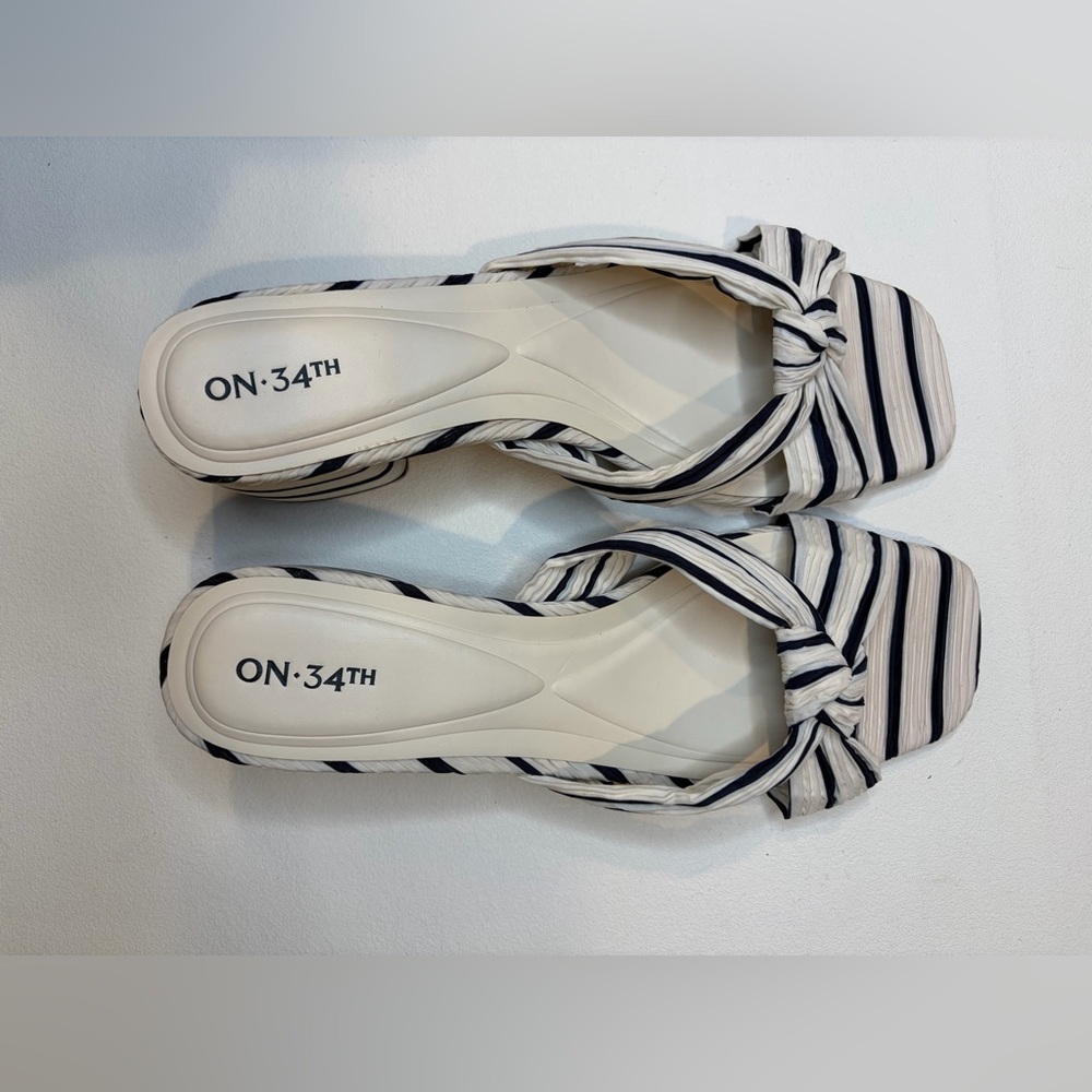 ON 34TH Navy & White Striped Bow Slide Sandals - Size 11 - New w/out tags